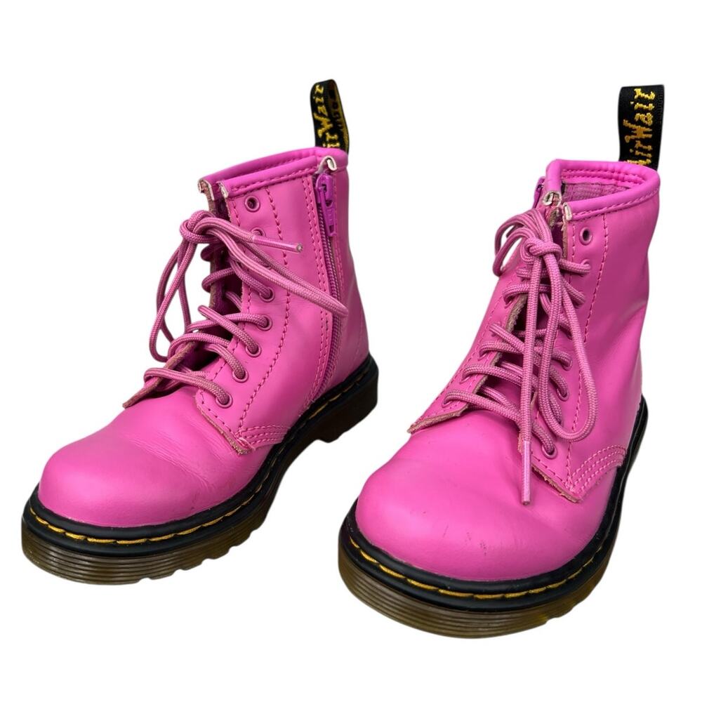 Dr. Martens Kids Pink Leather Lace Up Combat Boots Size US 9 - Picture 7 of 11